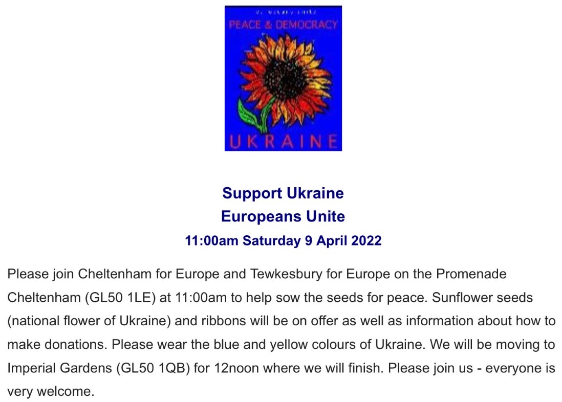 Support Ukrainians in Cheltenham on Saturday 9-4-2022 - click to enlarge